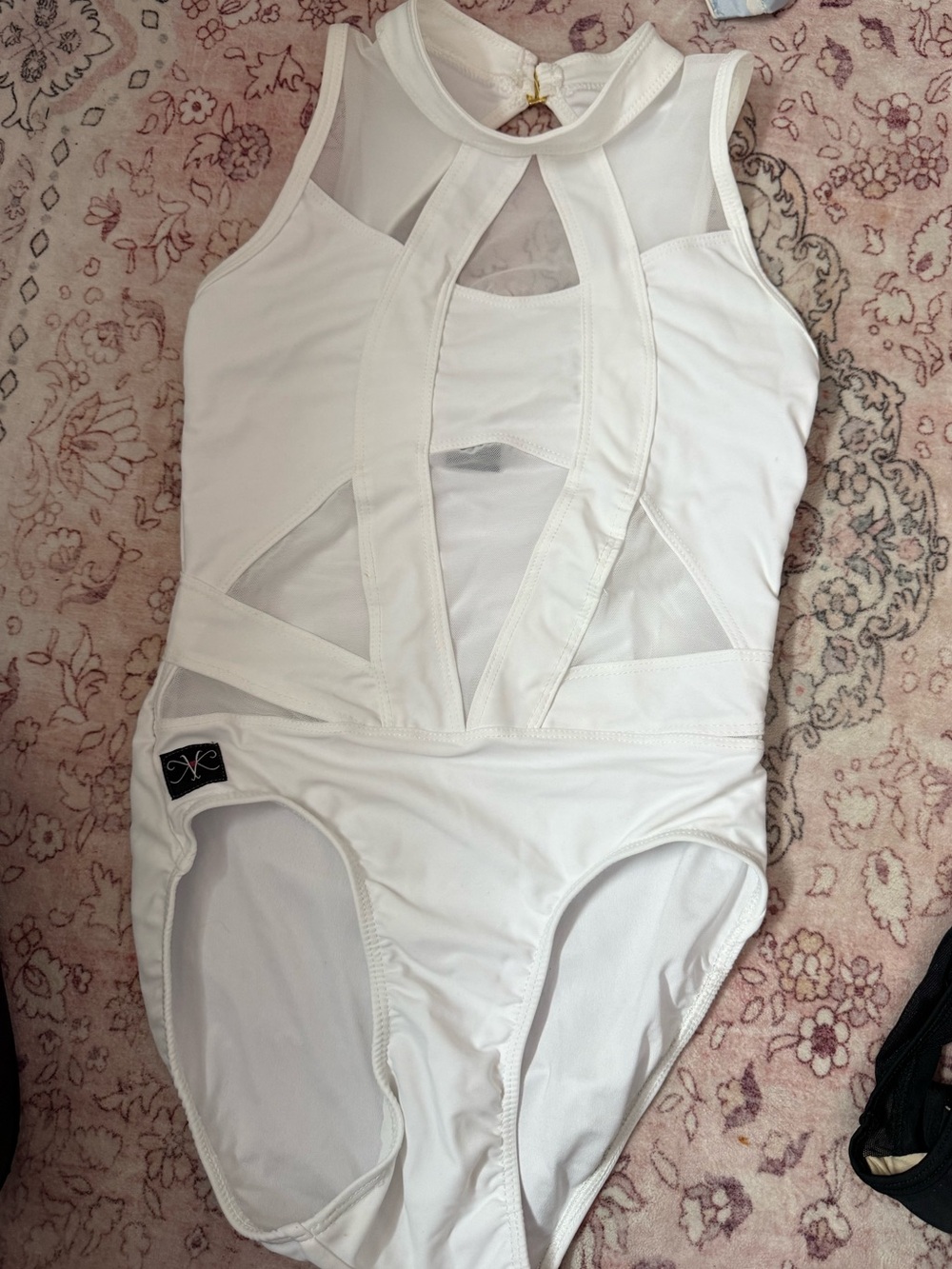 Teen XS White Mesh-Panel One-Piece Bodysuit - Sleek Performance Fit